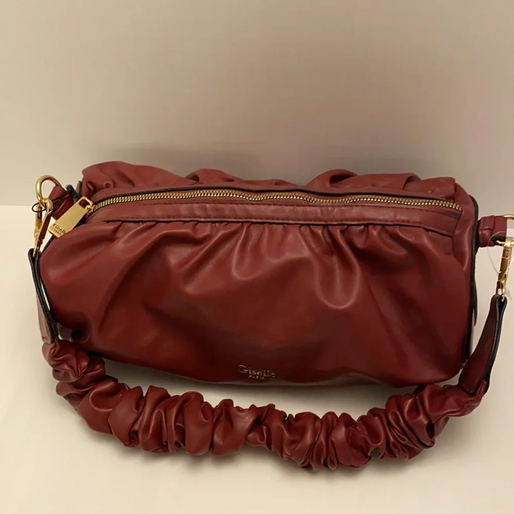 Giselle Paris Ella Satchel Raspberry Vegan Leather Handbag with Gold Accents NWT